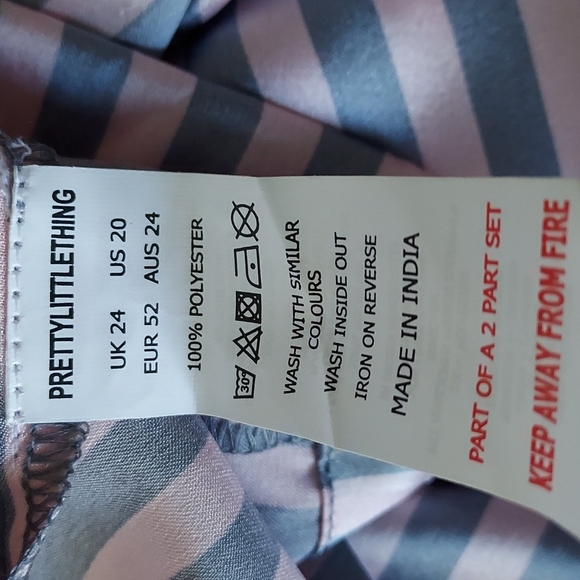 Plus Sz 20 Pajama Set Pink and Grey Stripe Long Pants/Sleeves Satiny Feel - Picture 9 of 11